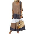 thumbnail image 1 of Robe Maxi à Col en V Profond Colorblock pour Femmes Été Décontracté Manches Mi-Longues Longues, 1 of 2