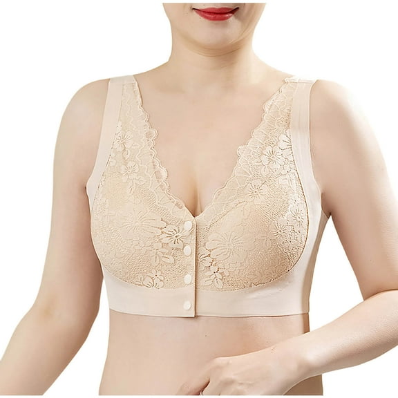 Womens Lace Everyday Bras, Daisy Bras for Older Women Comfy Convenient Front Closure No Underwire Comfort Senior Wireless Snap Closing Bra M-4XL
