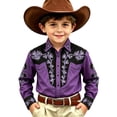 thumbnail image 4 of Likimi Toddler Girls Boys T Shirt Long Sleeved Cowboy Print Lapel Button Down Breathable Soft Tees Purple Size 10-11 Years, 4 of 4