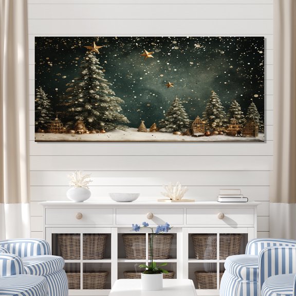 Designart "Evergreen Elegance Christmas Pine Decor" Oversized Floral Wall Art - Traditional Green Tree Pine Entryway Wall Art Print