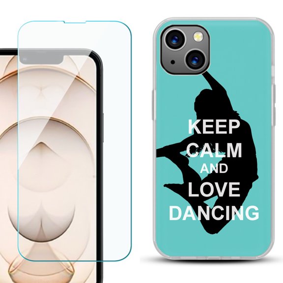 Slim-Fit Flexible TPU Gel Phone Case for iPhone 13, with Tempered Glass Screen Protector, by OneToughShield ® - Keep Calm / Dancing