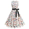 thumbnail image 3 of Women's Vintage 1950s Dresses. Polka Printed Sleeveless A-Line Flowy Dress, Cocktail Party Wedding Guest Evening Prom Gowns Floral Cocktail Dress for Women White S, 3 of 9