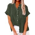 thumbnail image 2 of jsaierl Women Casual Stand Collar Short Sleeve Solid Color Shirt Top Single-Breasted Cardigan Blouse With Pockets, 2 of 8