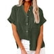 thumbnail image 2 of Blusa de cárdigan informal de manga corta con cuello levantado para mujer, color liso, con bolsillos Pompotops hkajfhjk474423, 2 of 8