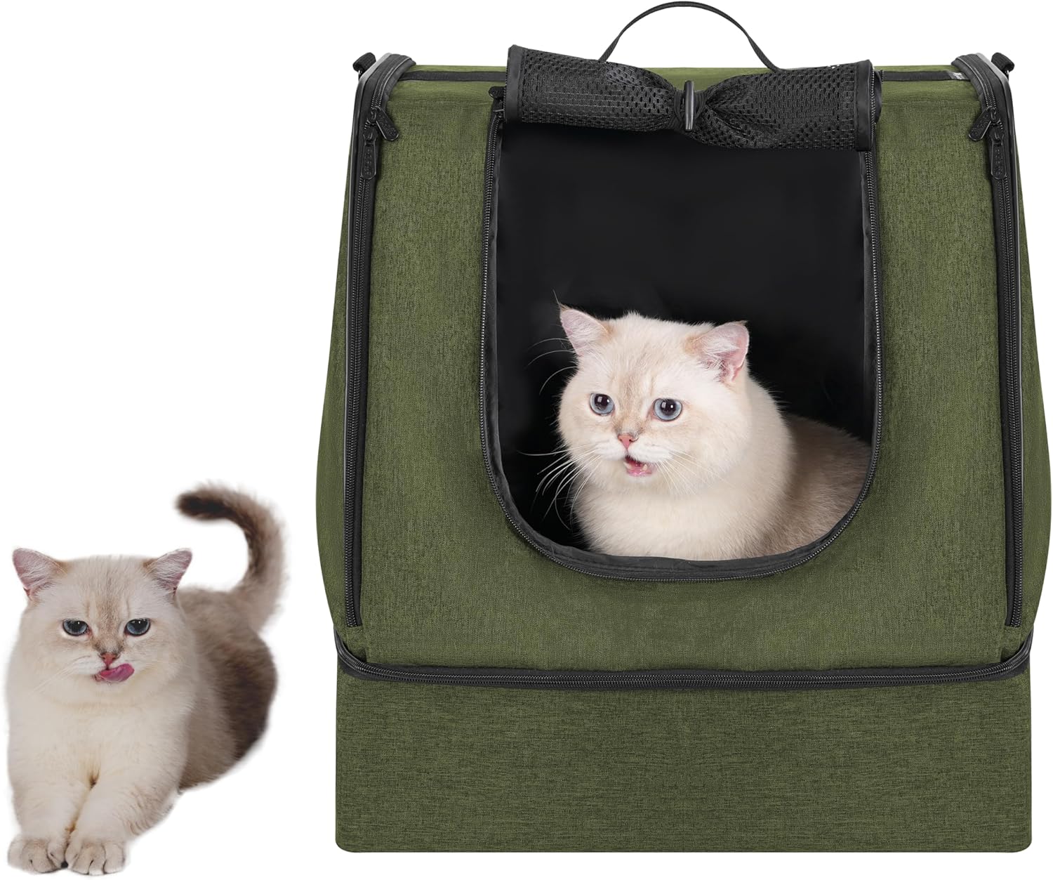 Portable Cat Travel Litter Box with Zipped Waterproof Bag,No Collapse with Hard Base Insert at Bottom, No Leakage, No Smell, Easy to Carry, Easy to Use in Hotels
