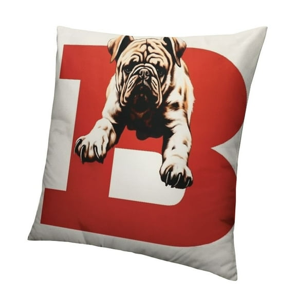 English ulldog Throw Pillow Cushion Cover, Paw Print Silhouette and Giant Letter ackground Design, Decorative Square Accent Pillow Case, Red White