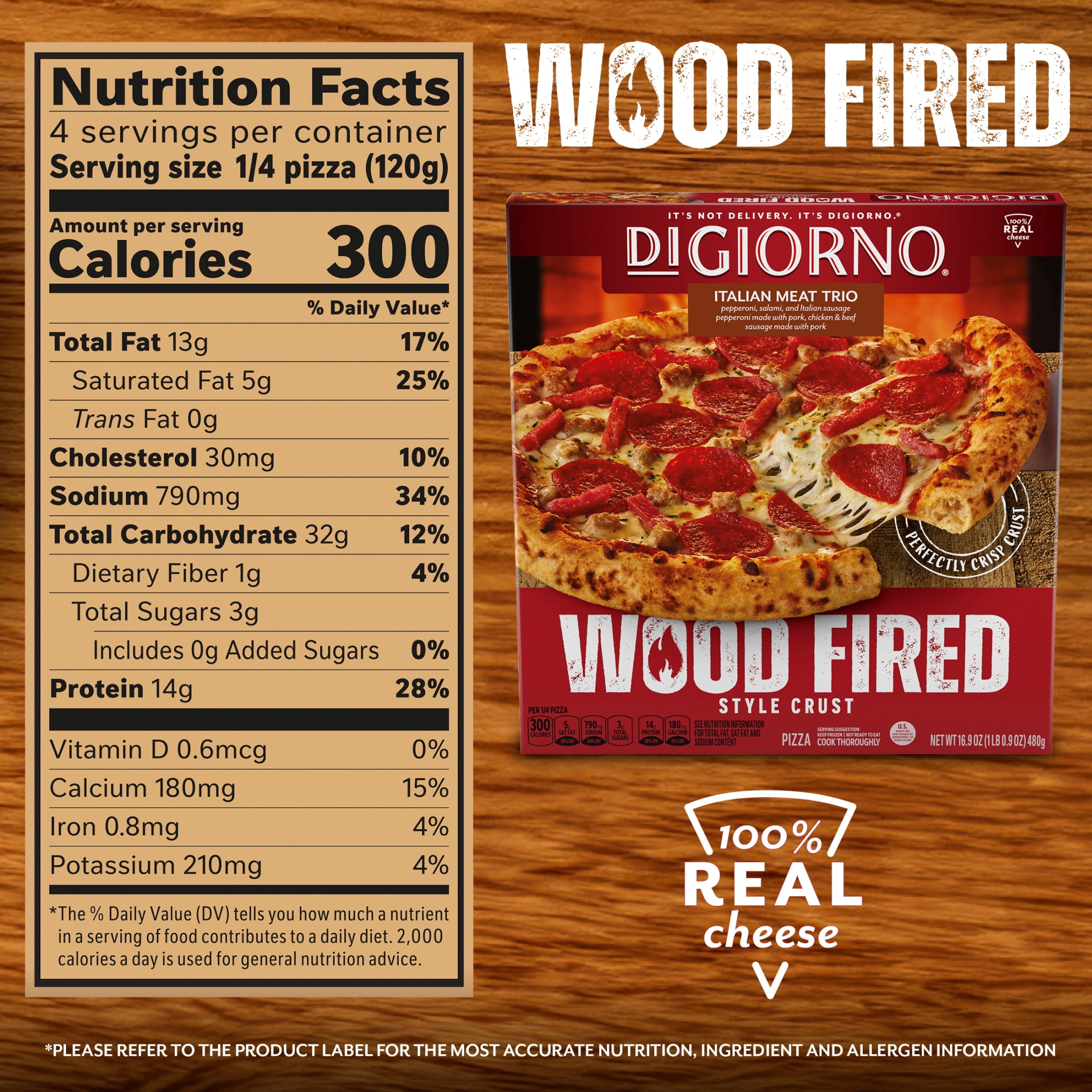 DiGiorno Frozen Pizza, Italian Meat Trio, Wood Fired Style Crust, 16.9 oz (Frozen)