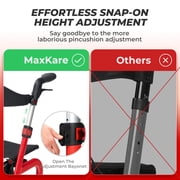 MaxKare Rollator Walker with 10” All Terrain Wheels, 8 Level Adjustable Handle, Foldable Walkers for Seniors with Seat & Backrest