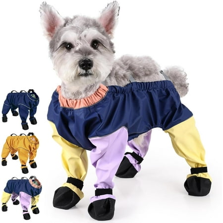 Dirty Proof Dog Coat Rain Boots With Suspender  Paw Protector Shoes for Small Medium Puppy  Anti-Slip Boots Belly Protector  Reflective Rain Snow Pants Dog Suspender Boots Legging Walk Outdoor