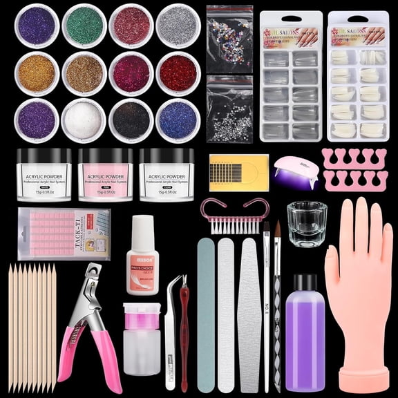 Acrylic Nail Training Kit with Practice Hand & Powder/Liquid Set - Professional Manicure Tools for Beginners