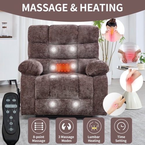 Dual Motor Power Lift Recliner Chair with Heat & Massage - 350LB Heavy Duty Chenille Recliner, Infinite Position Electric Lift Chair, Gifts for Elderly/Mothers/Fathers, Brown