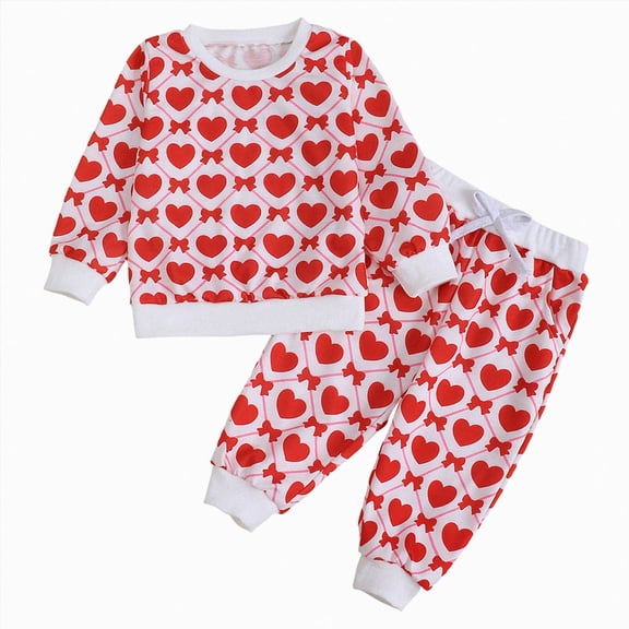 TOWED22 Toddler Clothes for Baby Girls Cute Print Long Sleeve Sweatshirt Pants Girls Warm Fall Winter Outfits Set,Red,3-4 Y