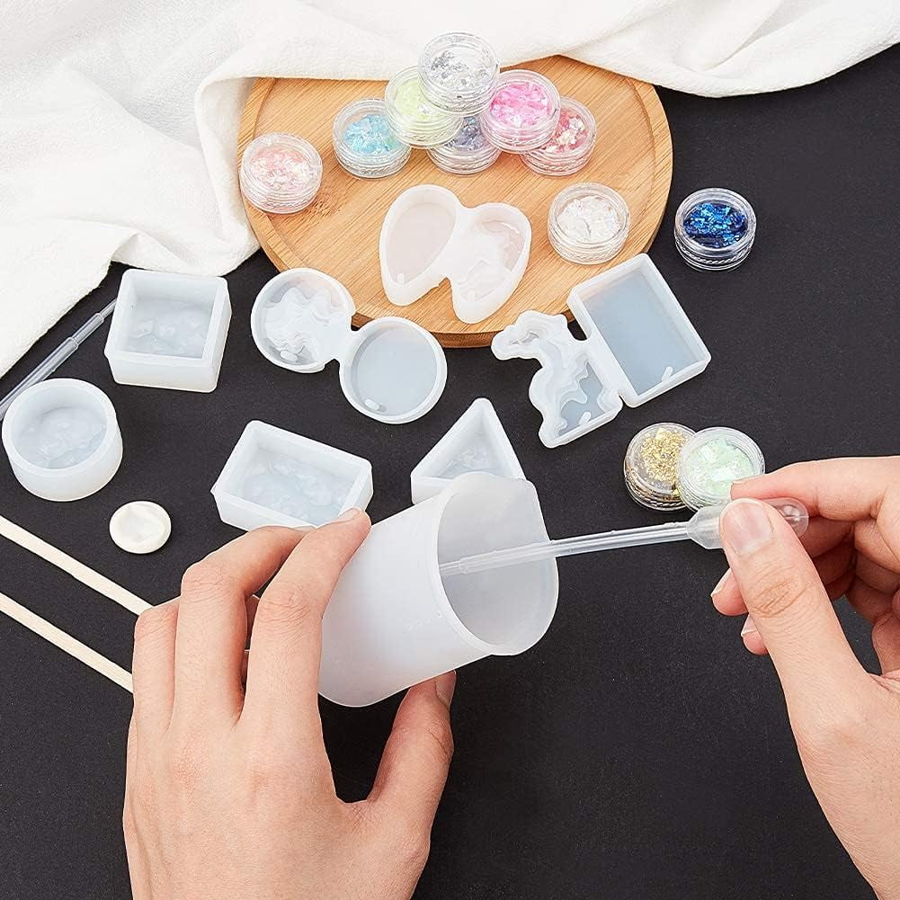 8 Shapes Epoxy Resin Mold Dangle Charms Kit Pine Cones Ocean Wave Silicone Molds with Hanging Hole and Tools DIY