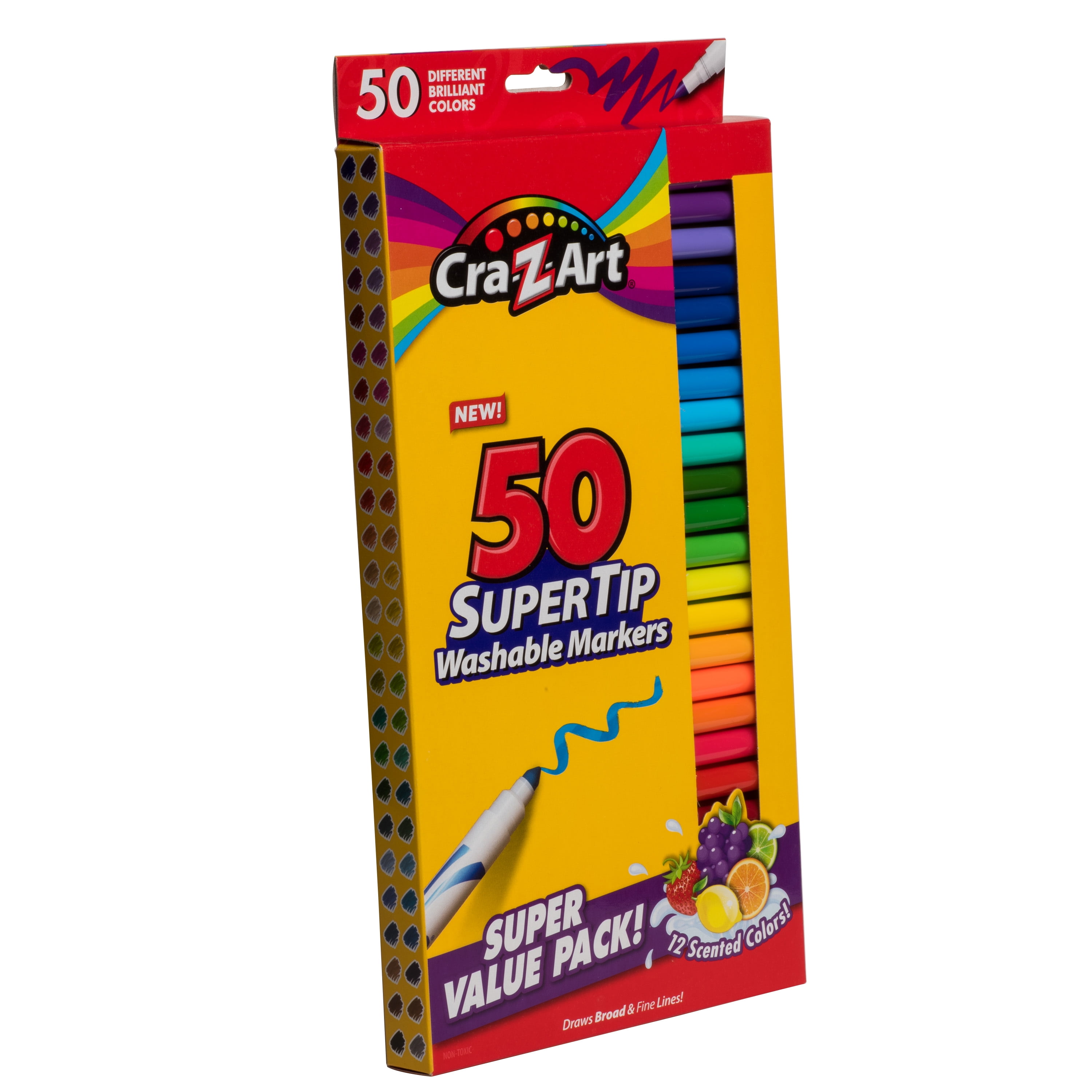 Definitief grip Resultaat Cra-Z-Art Super Tip Washable Markers, 50 Count Value Pack, 12 Scented  Colors, Back to School - Walmart.com