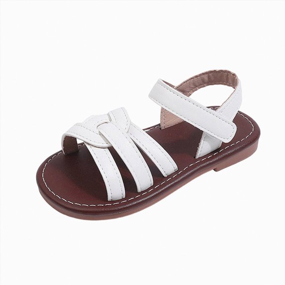 kpoplk Toddler Girls Sandals Little Girls Kids Summer Shoes Open Toe Cute Flats Dress Sandals(White,8)