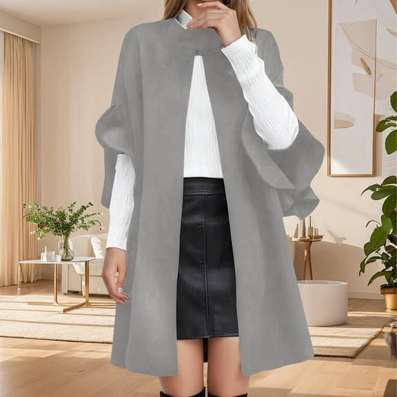 Hueook Womens Winter Coats Long Coat Women Women's Fashion Wool Trench Coat with Notch Lapel and Flap Pockets Gray M