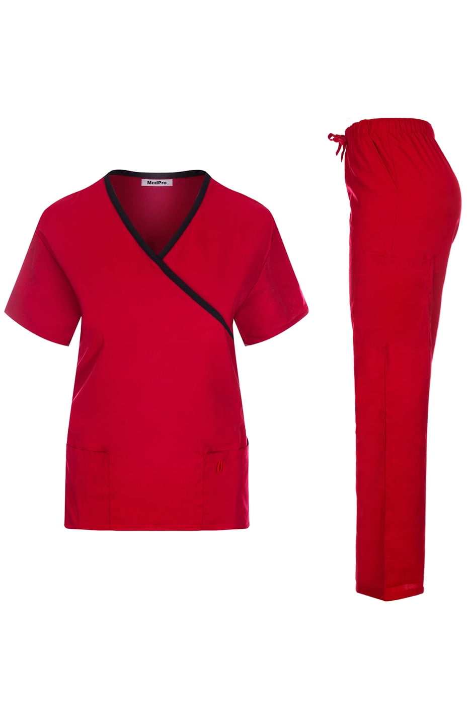 Minty Mint, Women's, Contrast Trimmed Solid Medical Scrub Set Mock Wrap