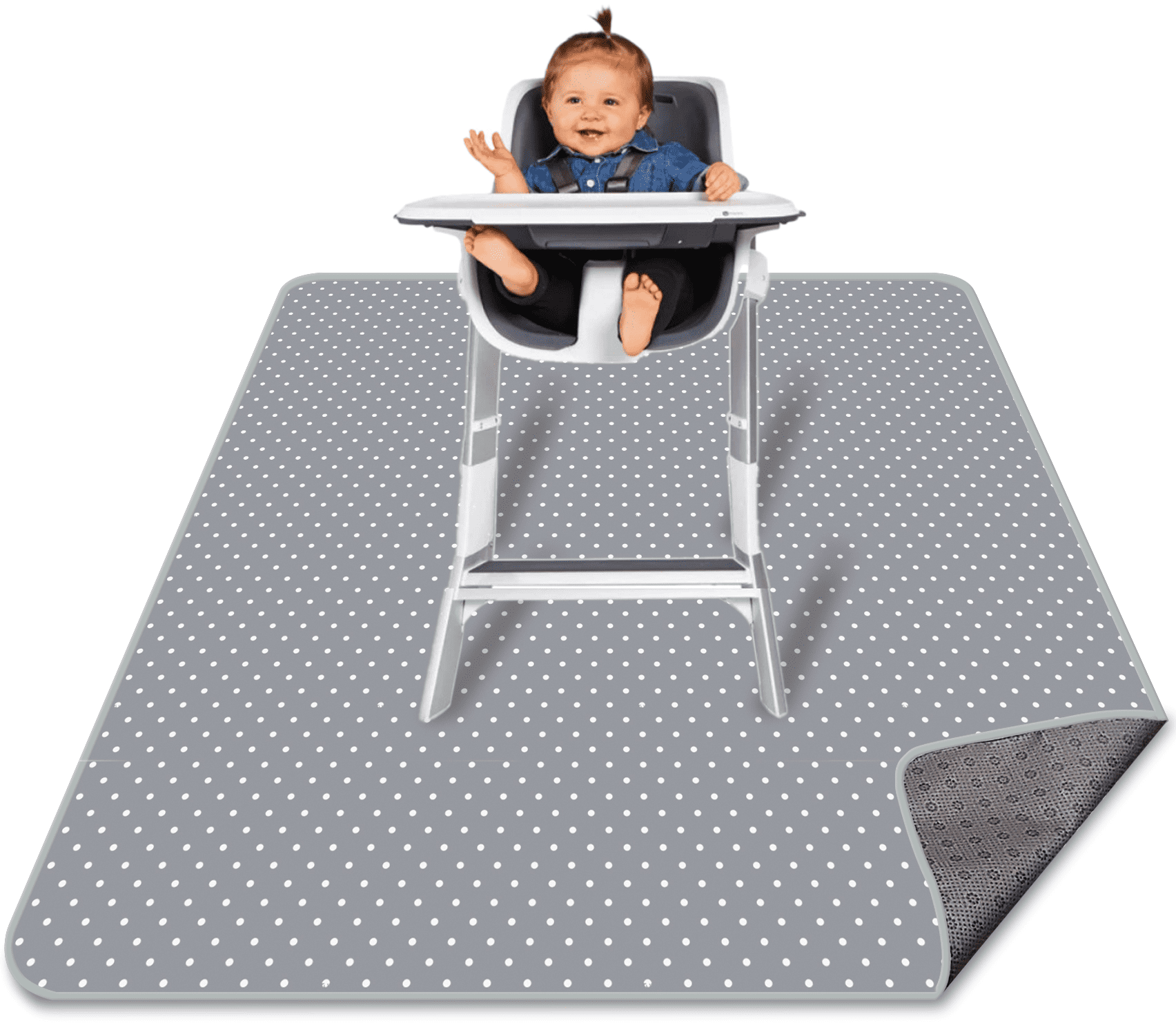 ZYEZI Highchair Splash Mat Baby,Anti Slip Waterproof Stain Resistant Play Child Mat,Floor Table Mat Protector Reusable Green Dots