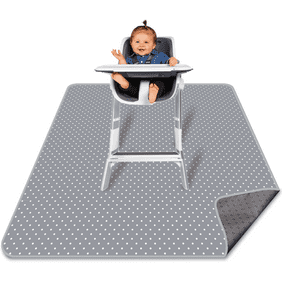 Alnoor USA Splat Mat for Under High Chair - Splash Mat - Anti-slip  | Washable & Water Resistant | Polyester Material | Large Size  51" x  46"| Gray Color | Zippered Pouch