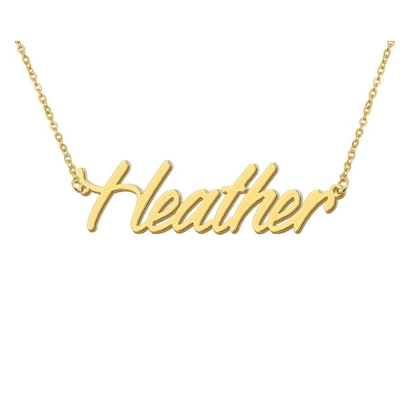 HUAN XUN 18k Gold Plated Heather Name Necklace Stainless Steel Nameplate Necklaces for Womens Mens Mother Day Christmas Jewelry Gift