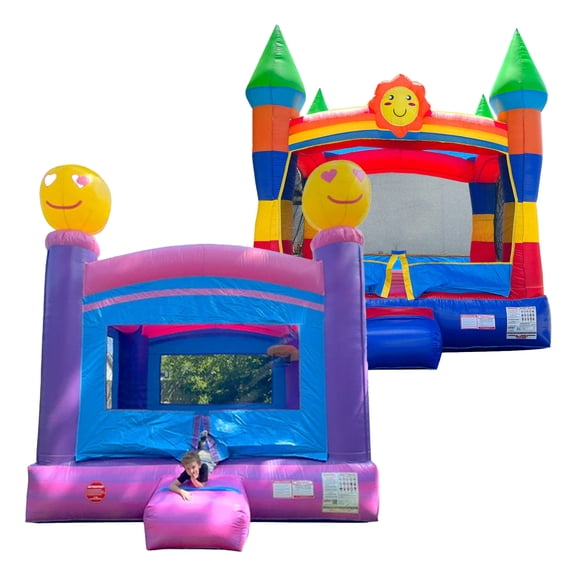 Pogo Crossover Inflatable Bounce House Jumper Rainbow Pink Bouncy Castle Bundle