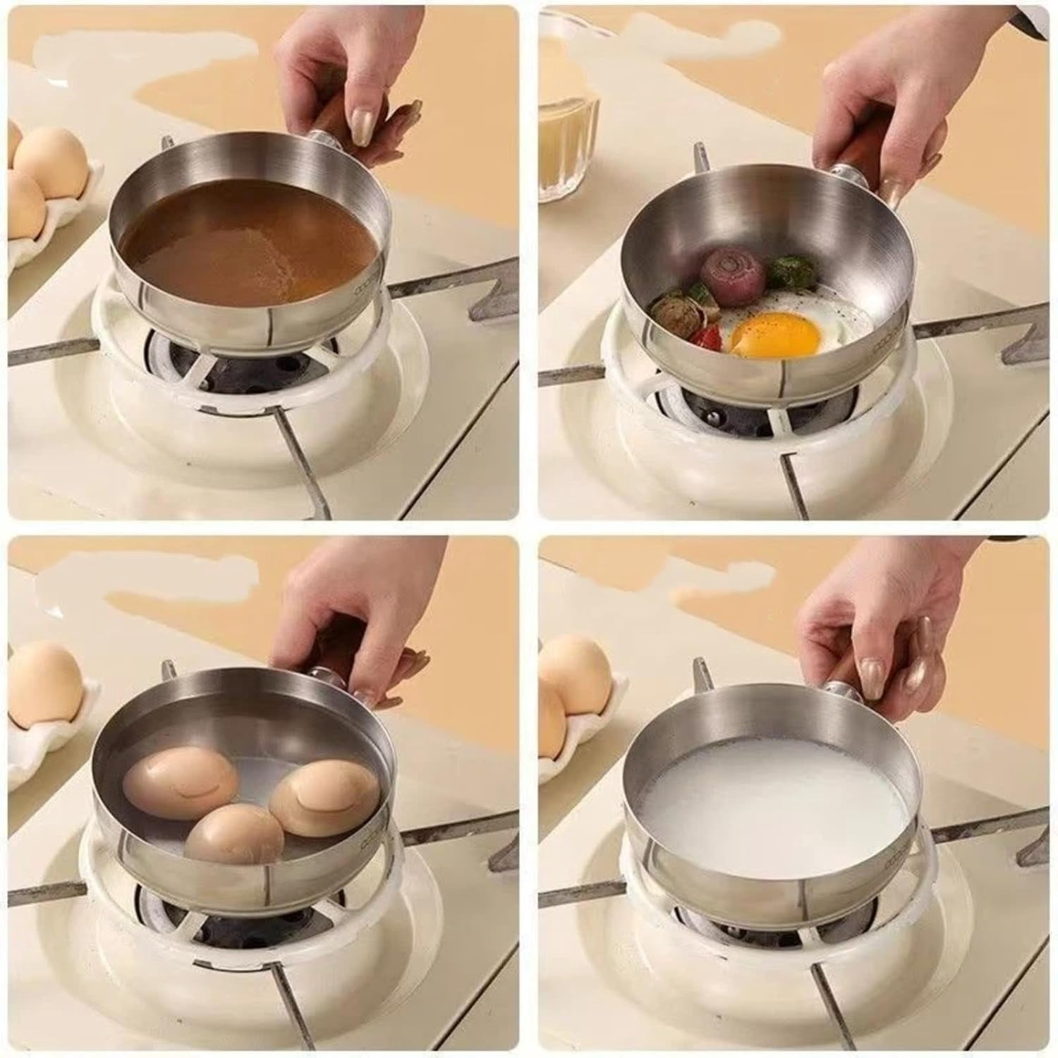 Stainless steel instant noodle pot peach wood small cooking pot