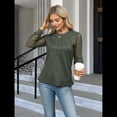 thumbnail image 4 of Blusas de Punto Gofre para Mujer, Blusas Elegantes Informales de Negocios, Camisas de Trabajo de Larga con Encaje, Ropa de Otoño. Verde M, 4 of 10