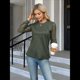 thumbnail image 4 of Blusas de Punto Gofre para Mujer, Blusas Elegantes Informales de Negocios, Camisas de Trabajo de Larga con Encaje, Ropa de Otoño. Verde L, 4 of 10