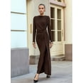 thumbnail image 4 of Women'S Slim-Fit Maxi Dress with Long Sleeves, Round Neck, Hip-Hugging Maxi Cocktail Dress Brown L, 4 of 9