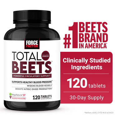 Total Beets, Beetroot Capsules Alternative, Blood Pressure Supplement Pills, 120 Tablets, by Force Factor