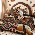 thumbnail image 4 of meiyoeat Howling Wolf Full Size Comforter Sets,Vintage Aztec Geometric Pattern Bedding Comforter Set For Boys,Black Reversible,3 Pieces,1 Comforter and 2 Pillowcases, 4 of 7