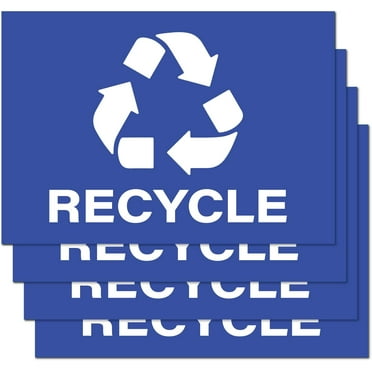 Recycle Stickers, Self Adhesive Weatherproof Vinyl Stickers, Blue, 7" x 10" (Pack of 4)