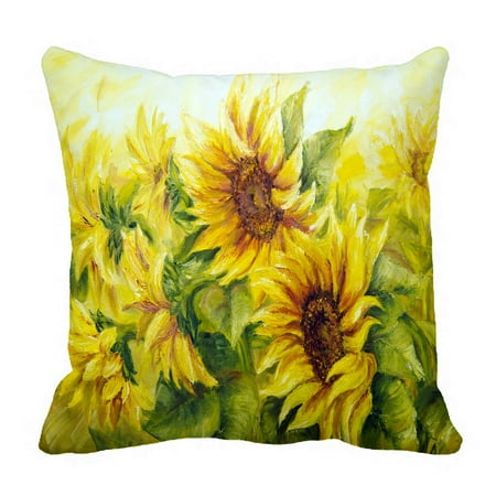 Oil Cloth Pillows PHFZK Oil Painting Pillow Case, Sunny Nature Art Sunflower Sunflowers Landscape Yellow Pillowcase Throw Pillow Cushion Cover Two Sides Size 18x18 inches ()