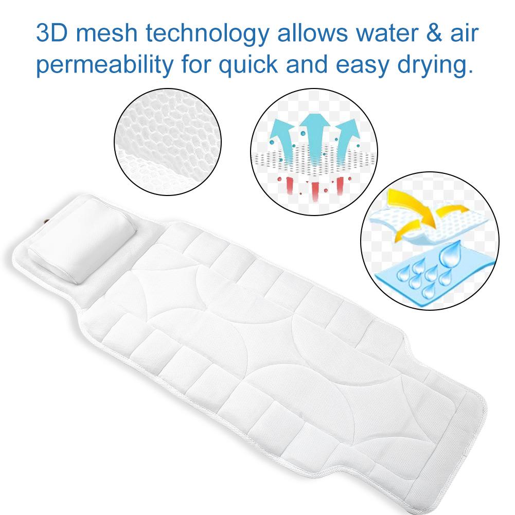 WALFRONT Full Body SPA Bath Pillow Mat with 10 Suction Cups Bathtub Mat
