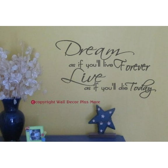 Inspirational Quote Dream As If You'll Live Forever Wall DecalsVinyl Sticker Art, 23x13-Inch, Storm Gray