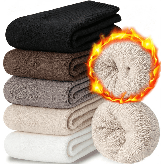 Paemity 5 Pairs Fuzzy Socks for Women, Cozy Womens Socks Warm Thermal Winter Thick Hiking Cabin Crew Comfy Socks for Women