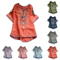 thumbnail image 3 of Boho Tops for Women Sawvnm Womens Spring Summer Color Casual Loose Fashion T-Shirt Short Sleeve Round Neck Embroidery Tops Linen Blouse Gift for Women, 3 of 3
