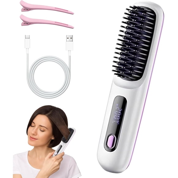 Glowcept Hair Styler for Short Hair, 2025 Cordless Hair Straightener Brush, Portable Rechargeable Cordless Mini Straightener Combm, 3 Heat Settings, for Hairs Styling Travel,Home (White)