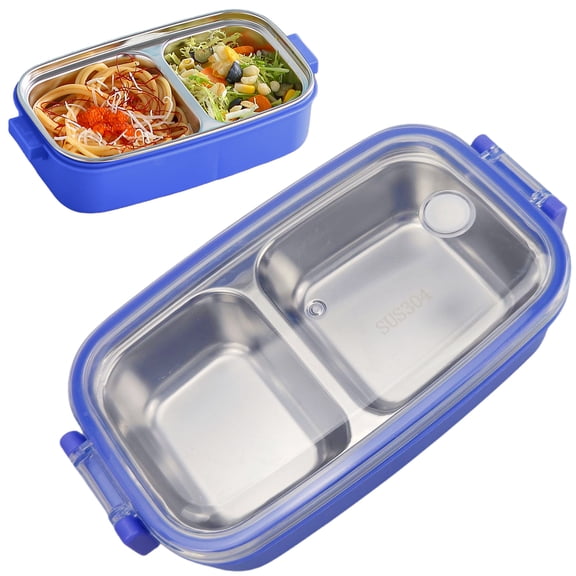 Dusknt Stainless Steel Bento Box 2 Compartment Leak Proof, Meal Prep Container with Silicone Seal for Adult Lunch Sch00l Work Picnic, Blue