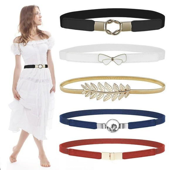 Skinny Belts For Women 5 Pack, Fashion Dress Belts Stretch Women Waist Belts Plus Size Elastic Waist