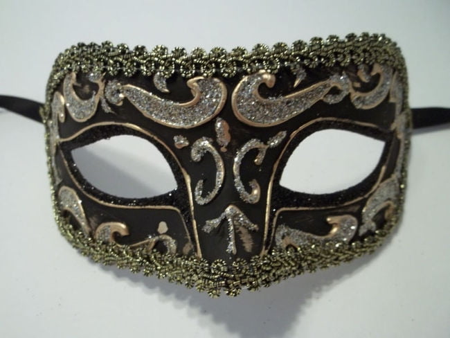 Silver Masquerade Gold Trim Mask Venetian Style Fancy Dress Face Eye Mask 