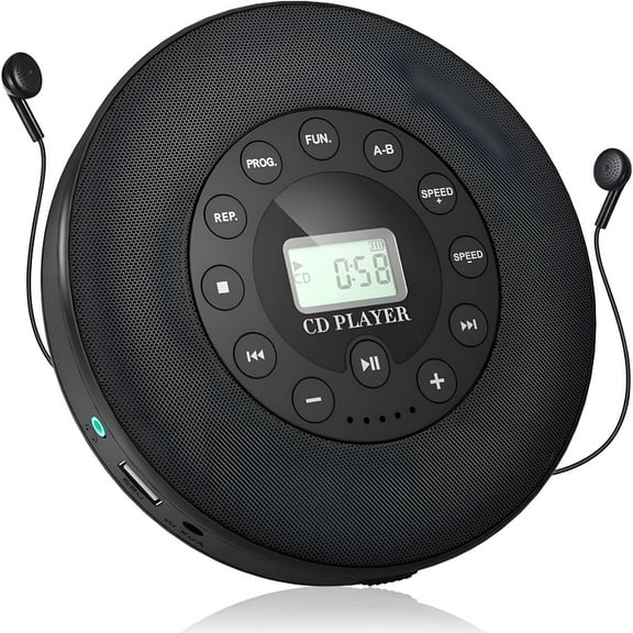 GJX Portable CD Player with Bluetooth, CD Player Portable with Stereo Speakers, Anti-Skip CD Walkman for Car with Headphones, Personal Compact CD Player with LCD Display/AUX Output for Home Travel