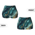 thumbnail image 6 of Athletic Shorts for Women, Teal Gold Marble Swirls Seam Womens Shorts High Waisted Sport Running Workout Gym, 6 of 8