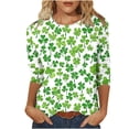 thumbnail image 2 of St. Patrick's Day T-Shirt for Women Shamrock Graphic Print Crewneck 3/4 Sleeve Festive Holiday Party Top Casual Relaxed Fit Clothes, 2 of 6