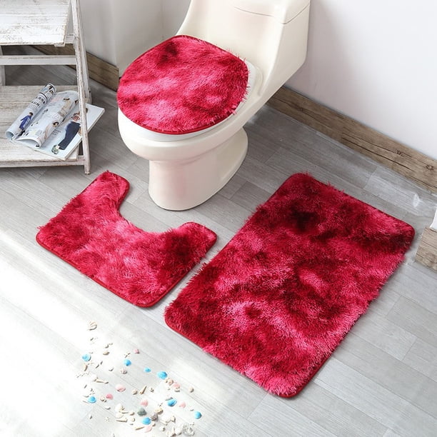 Xiao Hua Juego de 5 alfombrillas de baño de tres piezas con estampado tie-dye, juego de tres alfombrillas de baño absorbentes, limpiables y reutilizables para ducha (rojo vino).