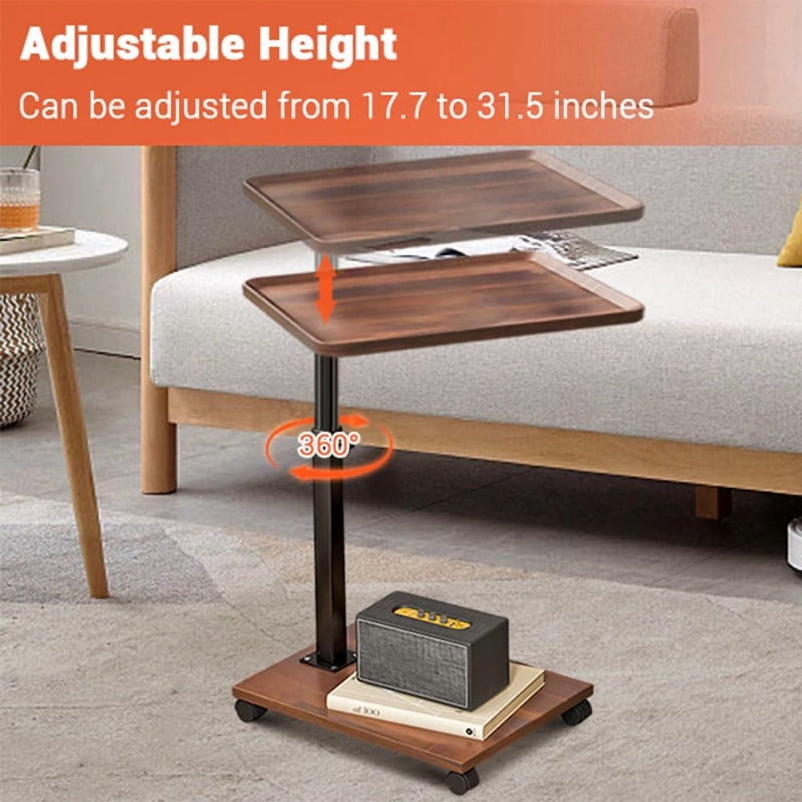 Towallmark C Table End Table Adjustable Height, 360°Swivel TV Tray Table for Small Spaces, Couch Tables That Slide Under, C Shaped Side Tables with Wheels for Living Room Bedroom
