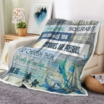 Beach Throw Blankets, Beach Theme Starfish Seashell Warm Fleece Blanket for Couch Bed Living Room, Turquoise Blue Rustic Vintage Wood Ocean Quote Words Nautical Coastal Beach Blanket, 50X60in