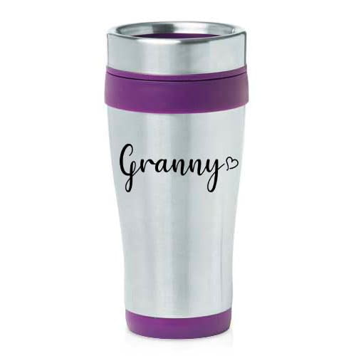 16oz Insulated Stainless Steel Travel Mug Coffee Mug Tumbler Granny With Heart (Purple)