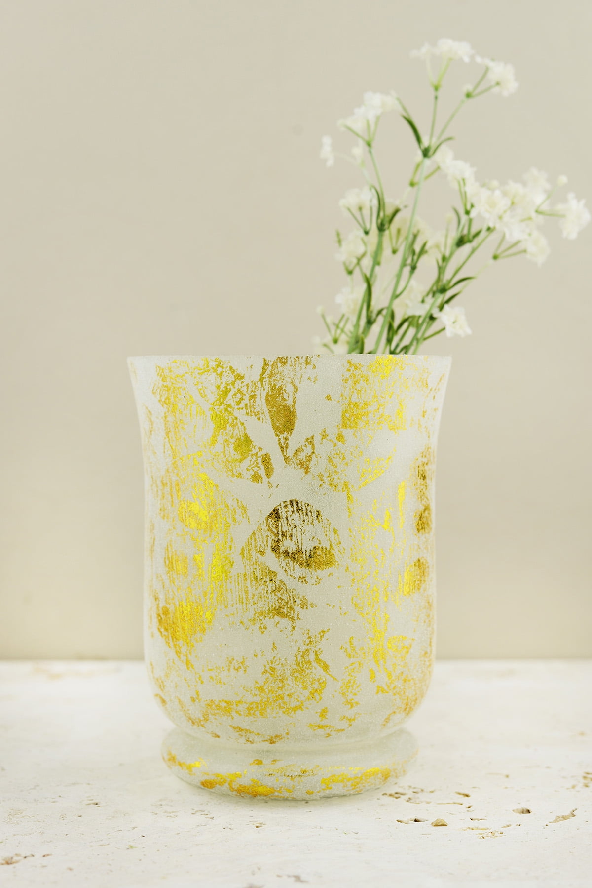 Mercury Glass Hurricane Vase Frosted Gold 6 inch
