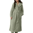 thumbnail image 2 of MGDXOX Women's Fuzzy Fleece Long Robe Solid Color Plush Kimono Warm Thick Fluffy Oversized V Neck Loungewear Maxi Bathrobe Green XL, 2 of 4